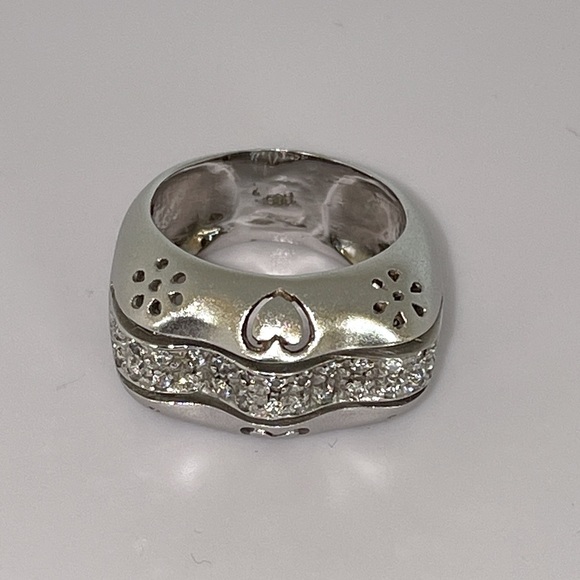 Solid Heavy Real 14K REAL White Gold Modern Hearts Flowers Bold Ring - Picture 13 of 17